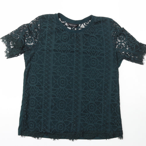Dorothy Perkins Womens Green Floral Polyester Basic T-Shirt Size 14 Scoop Neck