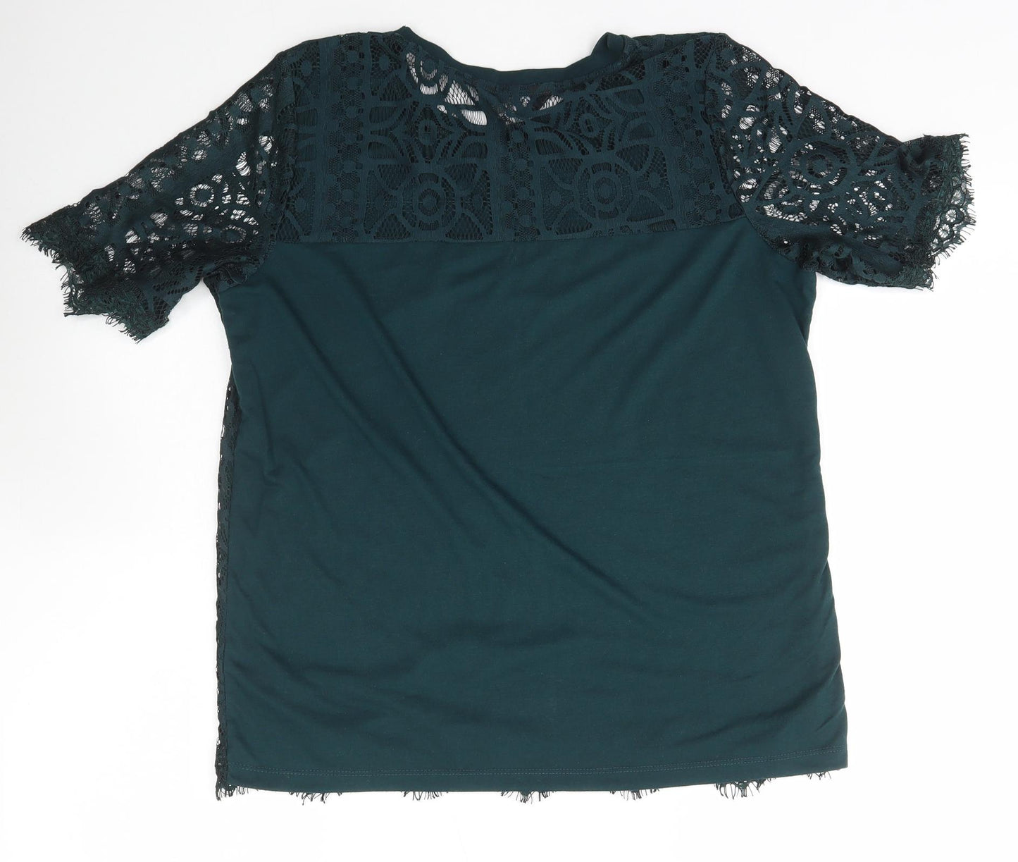 Dorothy Perkins Womens Green Floral Polyester Basic T-Shirt Size 14 Scoop Neck