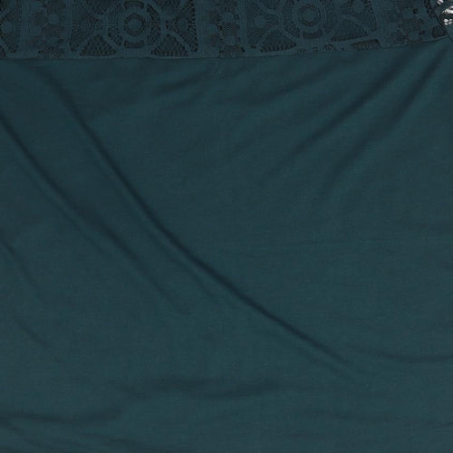Dorothy Perkins Womens Green Floral Polyester Basic T-Shirt Size 14 Scoop Neck