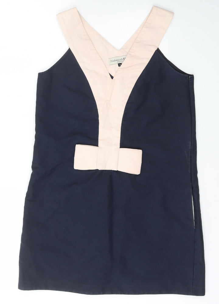 Mademoiselle Tara Womens Blue  Cotton A-Line  Size 10  V-Neck Zip - Pockets