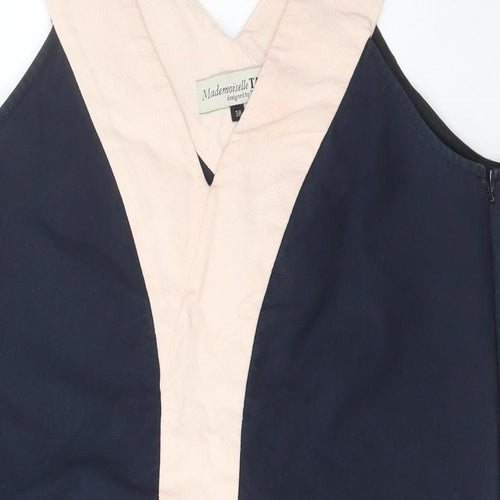 Mademoiselle Tara Womens Blue  Cotton A-Line  Size 10  V-Neck Zip - Pockets