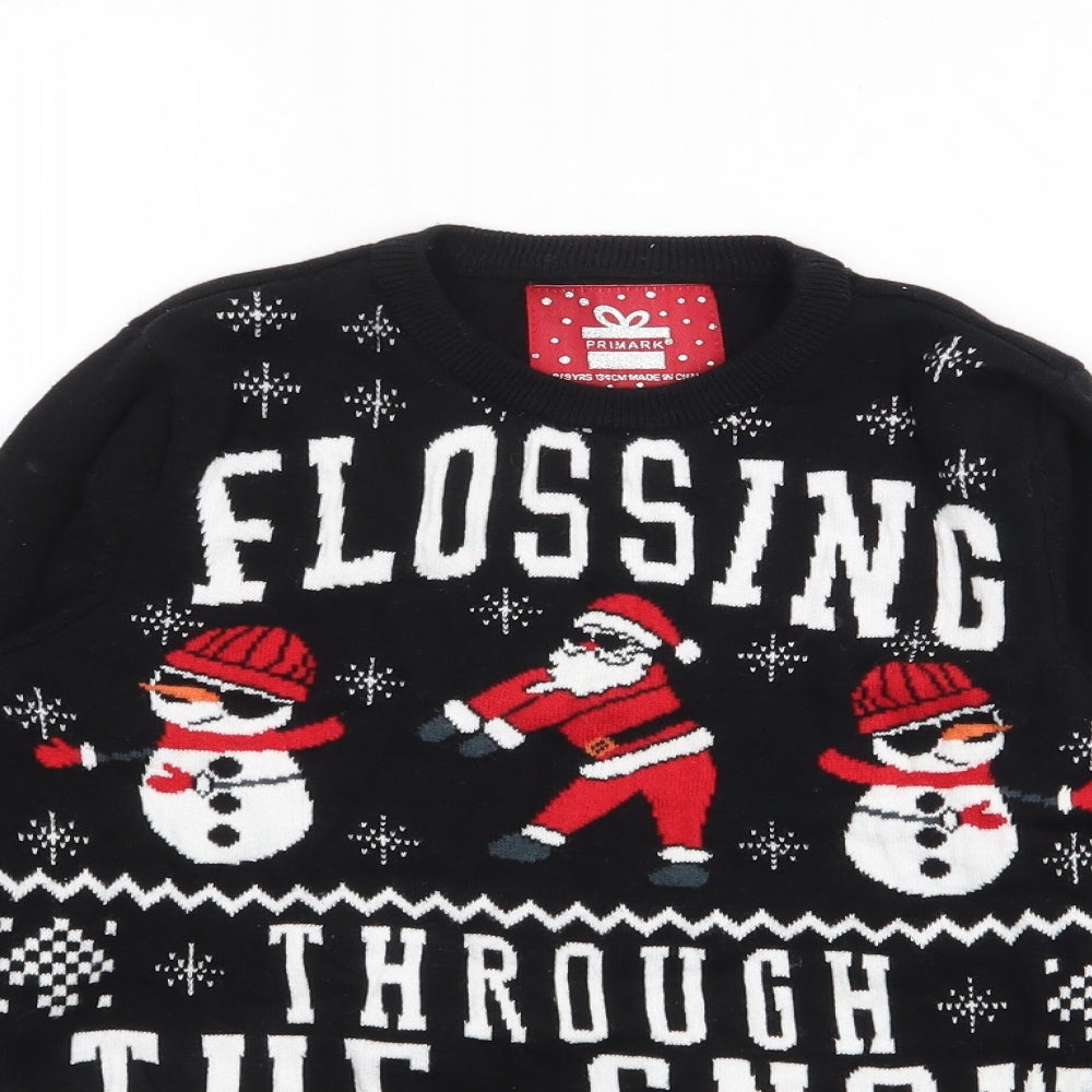 Primark Boys Black Crew Neck  Cotton Pullover Jumper Size 8-9 Years   - Flossing Christmas Jumper