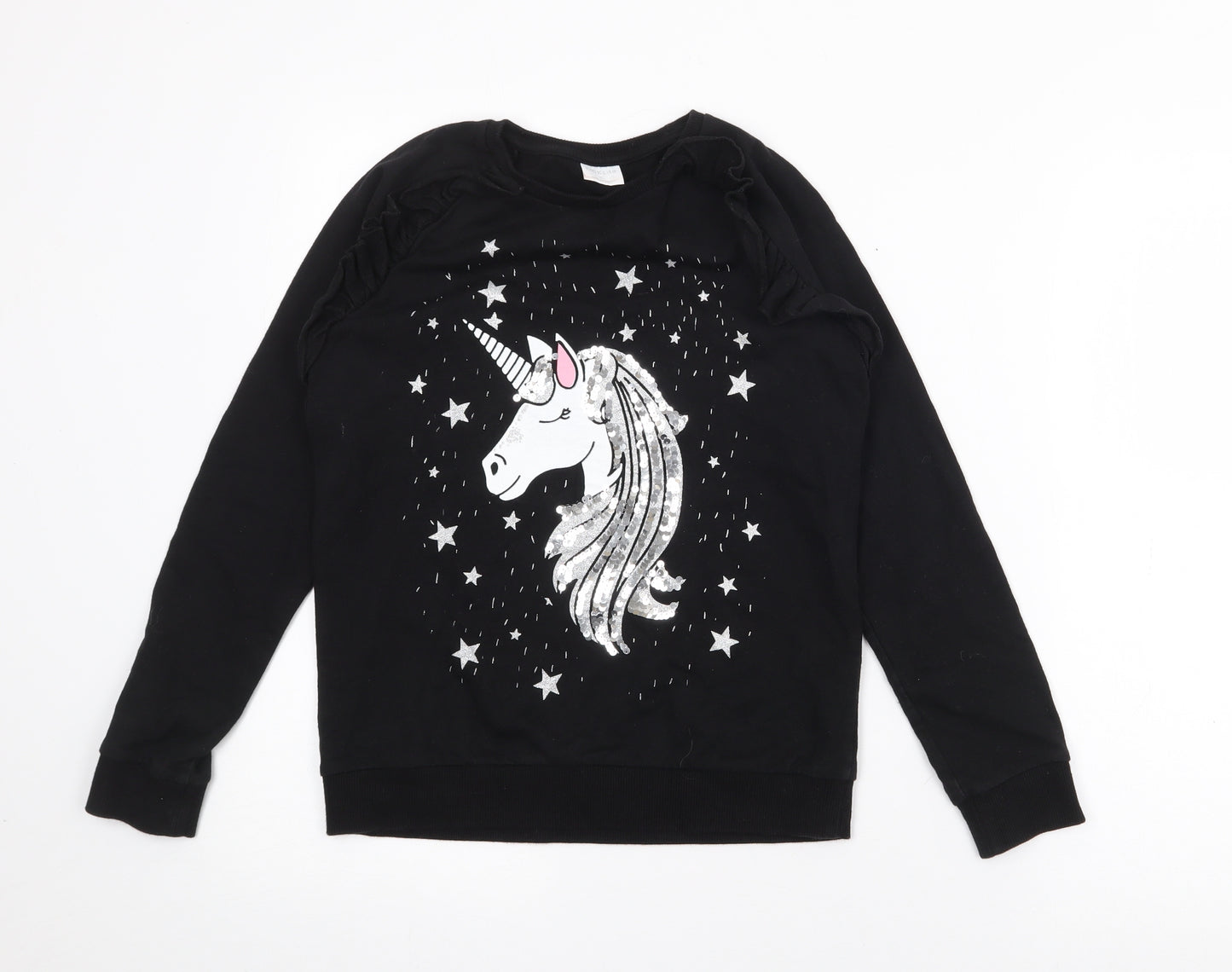 F&F Girls Black  Cotton Pullover Sweatshirt Size 10-11 Years   - Unicorn