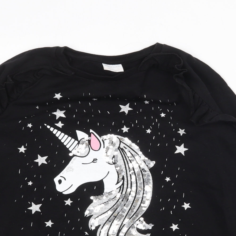 F&F Girls Black  Cotton Pullover Sweatshirt Size 10-11 Years   - Unicorn