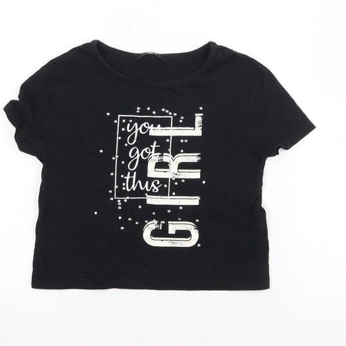 George Girls Black  Cotton Pullover T-Shirt Size 6-7 Years Crew Neck