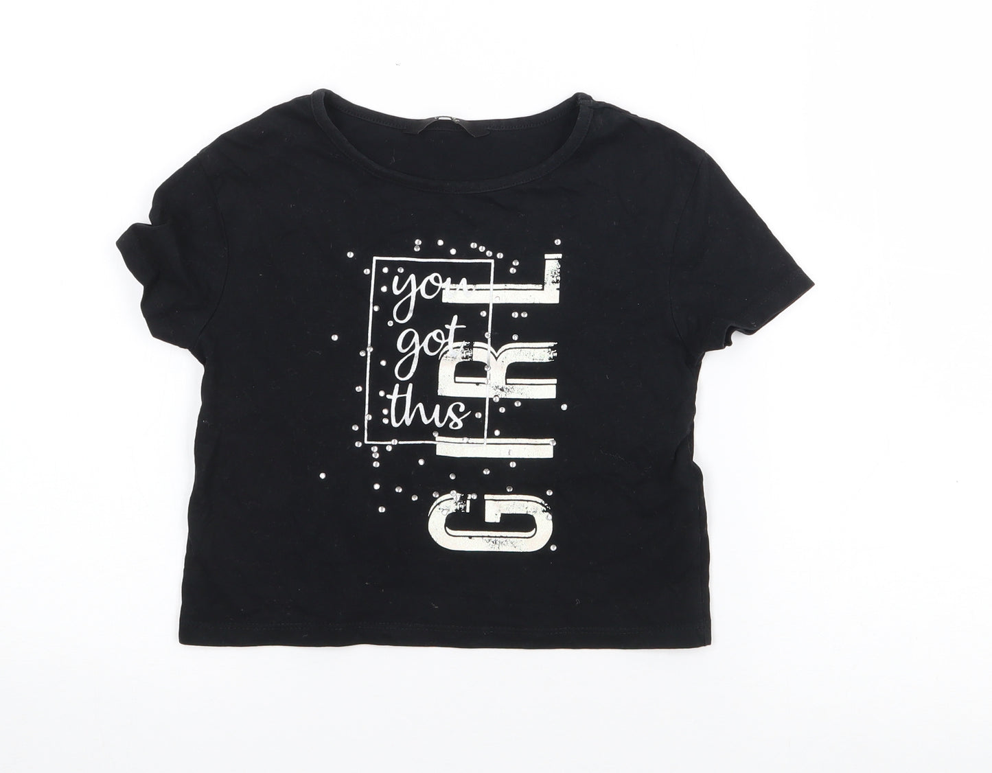 George Girls Black  Cotton Pullover T-Shirt Size 6-7 Years Crew Neck