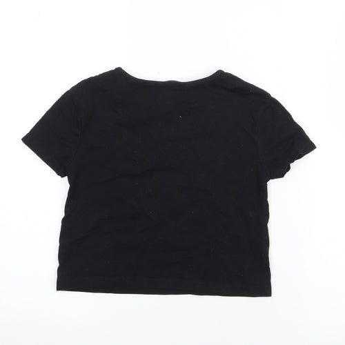 George Girls Black  Cotton Pullover T-Shirt Size 6-7 Years Crew Neck