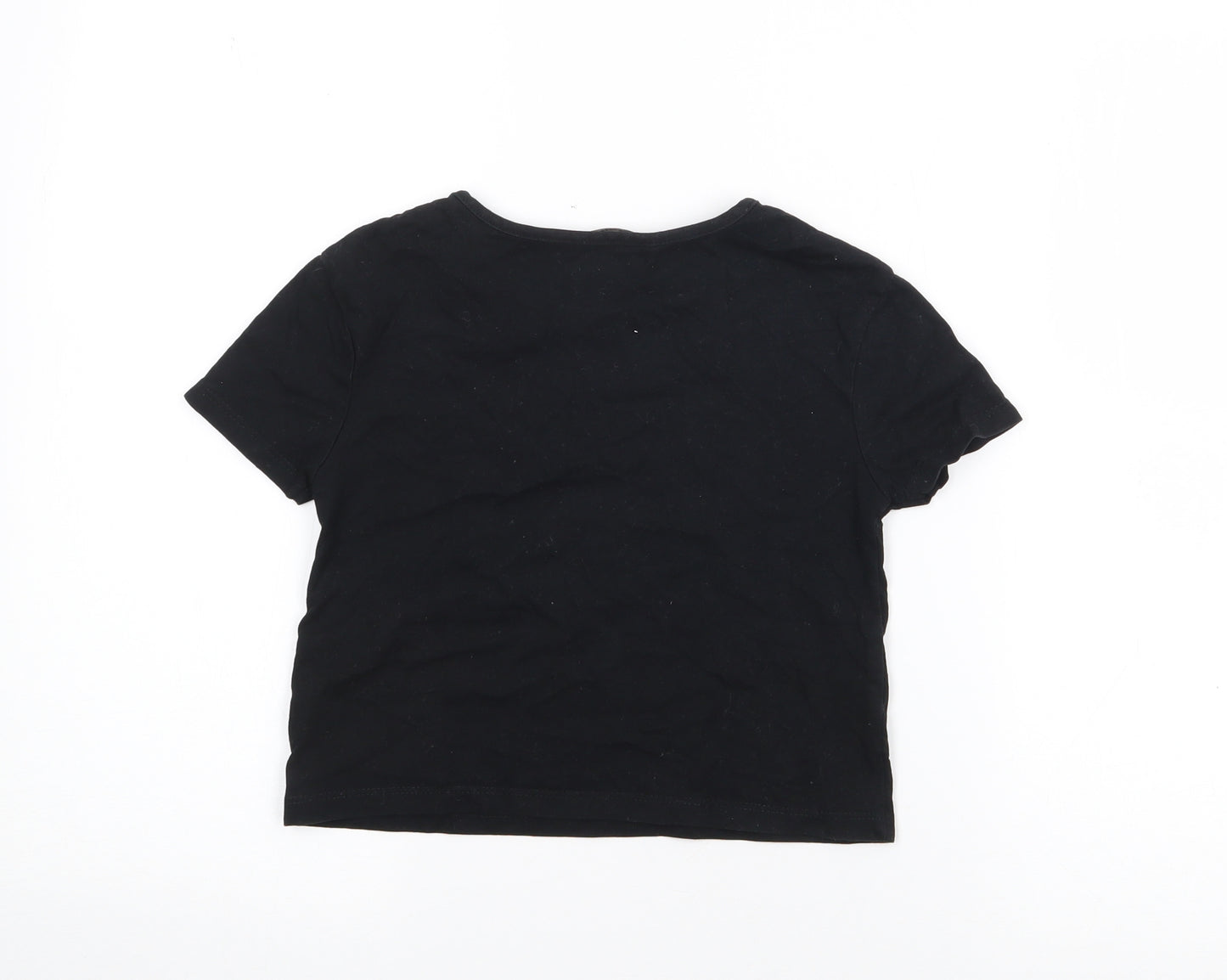 George Girls Black  Cotton Pullover T-Shirt Size 6-7 Years Crew Neck