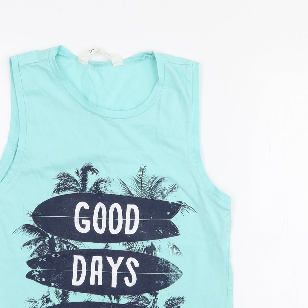 H&M Boys Blue  Cotton Basic Tank Size 9-10 Years Scoop Neck  - Good Days Ahead