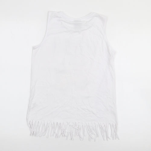 Primark Girls White  Cotton Camisole Tank Size 11-12 Years Scoop Neck  - Unicorn