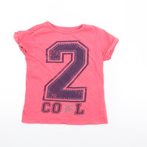 Dunnes Stores Girls Pink  Cotton Basic T-Shirt Size 7 Years Crew Neck