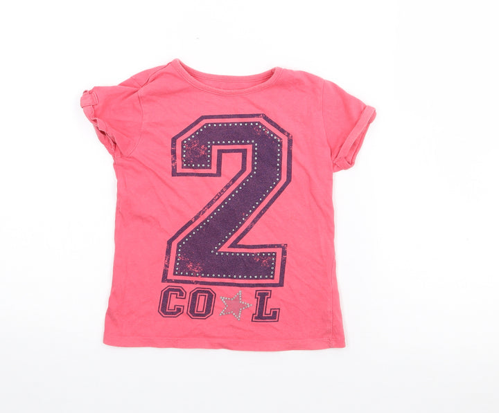 Dunnes Stores Girls Pink Cotton Basic T-Shirt Size 7 Years Crew Neck
