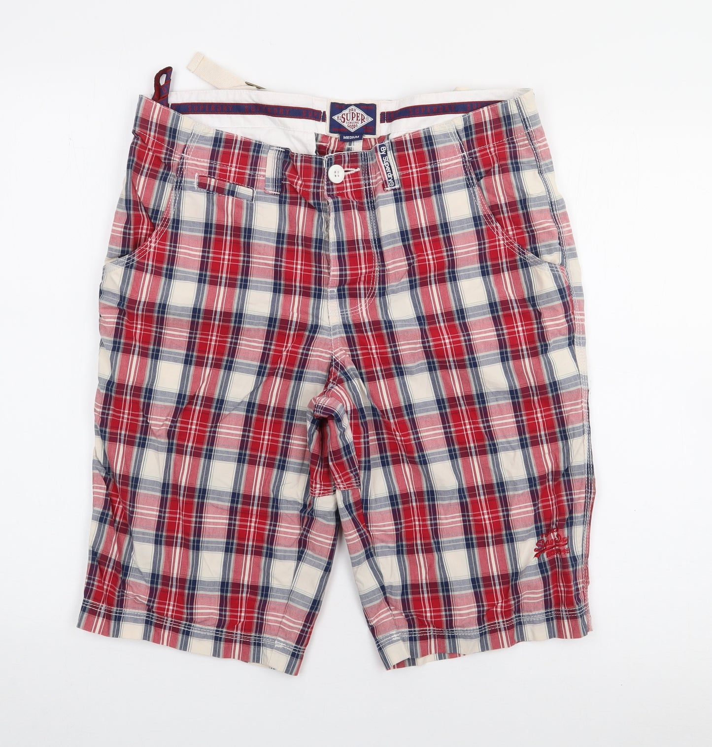Superdry Mens Red Plaid Cotton Bermuda Shorts Size M L11 in Regular