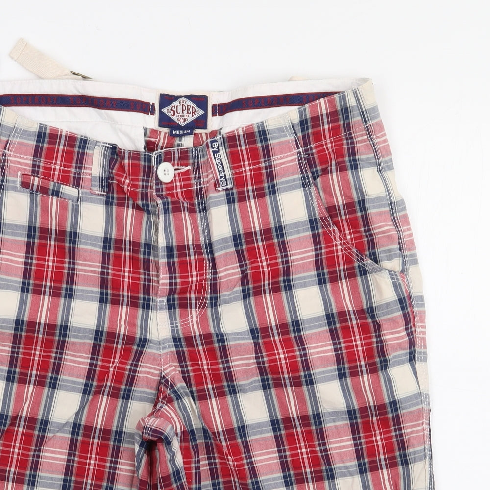 Superdry Mens Red Plaid Cotton Bermuda Shorts Size M L11 in Regular