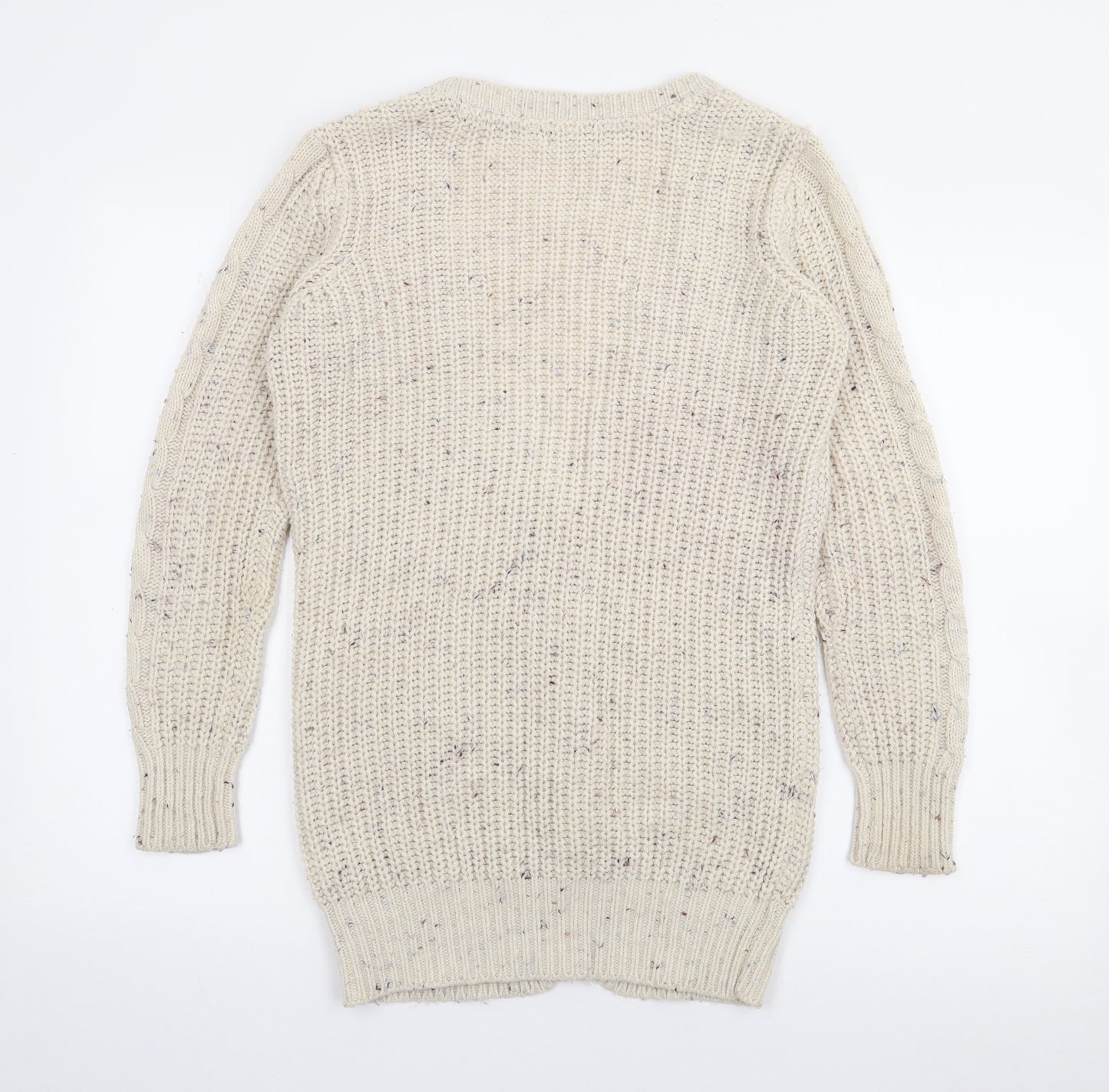 F&F Womens Beige V-Neck  Acrylic Cardigan Jumper Size 8