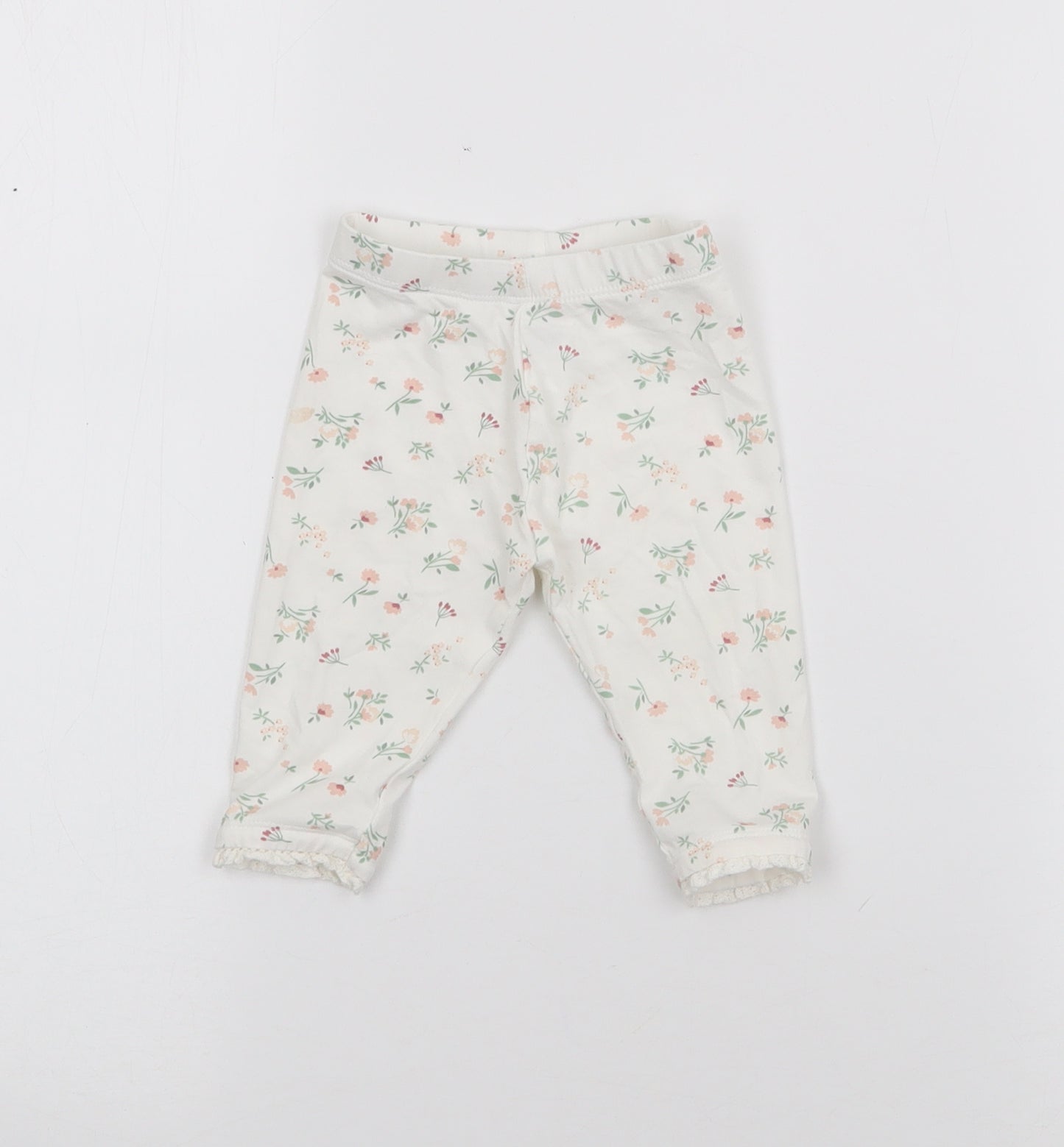 Matalan Girls White Geometric Cotton Pedal Pusher Leggings Size 3-6 Months