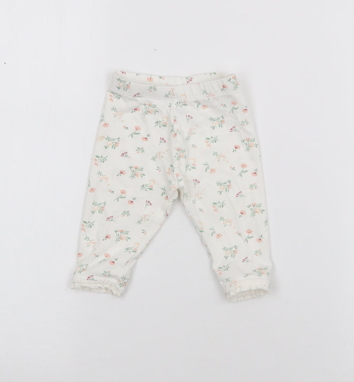 Matalan Girls White Geometric Cotton Pedal Pusher Leggings Size 3-6 Months