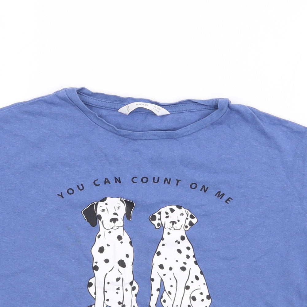 MNG Girls Blue  Cotton Basic T-Shirt Size 6 Years Crew Neck  - 101 dalmations