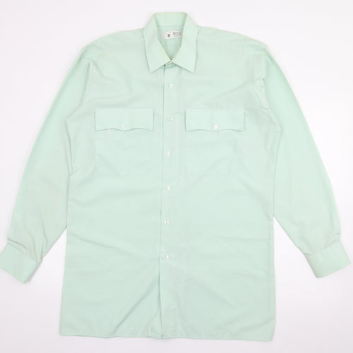 Preworn Mens Green  Polyester  Button-Up Size 16 Collared Button
