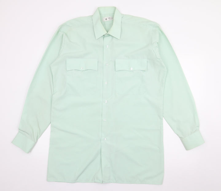 Preworn Mens Green Polyester Button-Up Size 16 Collared Button