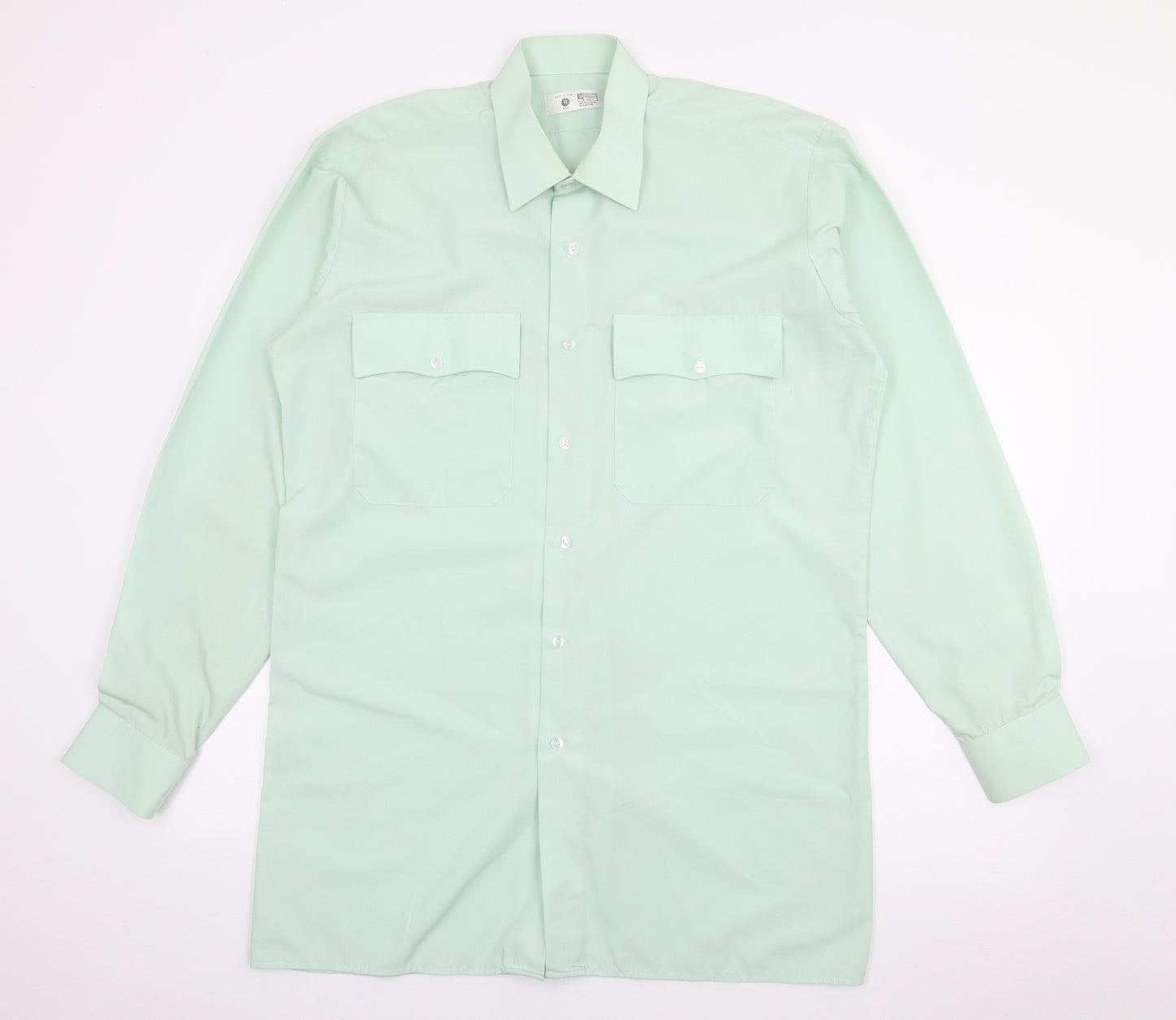 Preworn Mens Green  Polyester  Button-Up Size 16 Collared Button