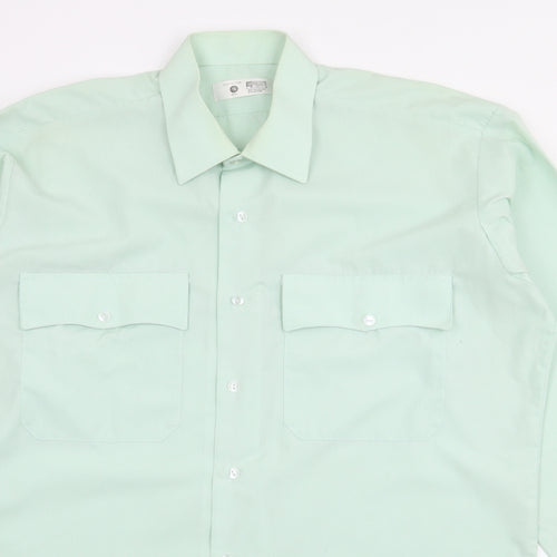 Preworn Mens Green  Polyester  Button-Up Size 16 Collared Button