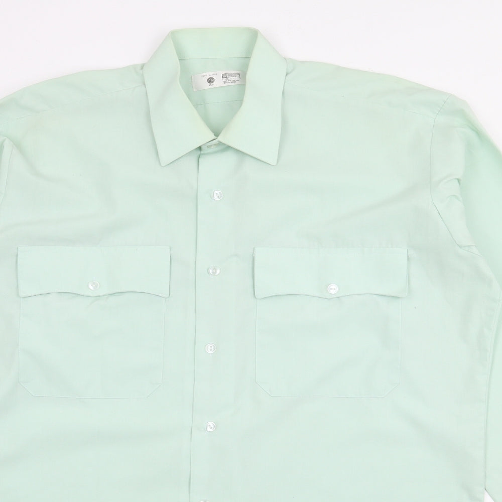 Preworn Mens Green  Polyester  Button-Up Size 16 Collared Button
