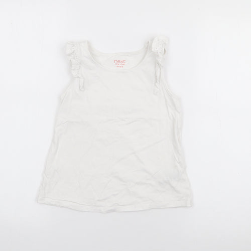 NEXT Girls White  Cotton Basic Tank Size 7-8 Years Scoop Neck
