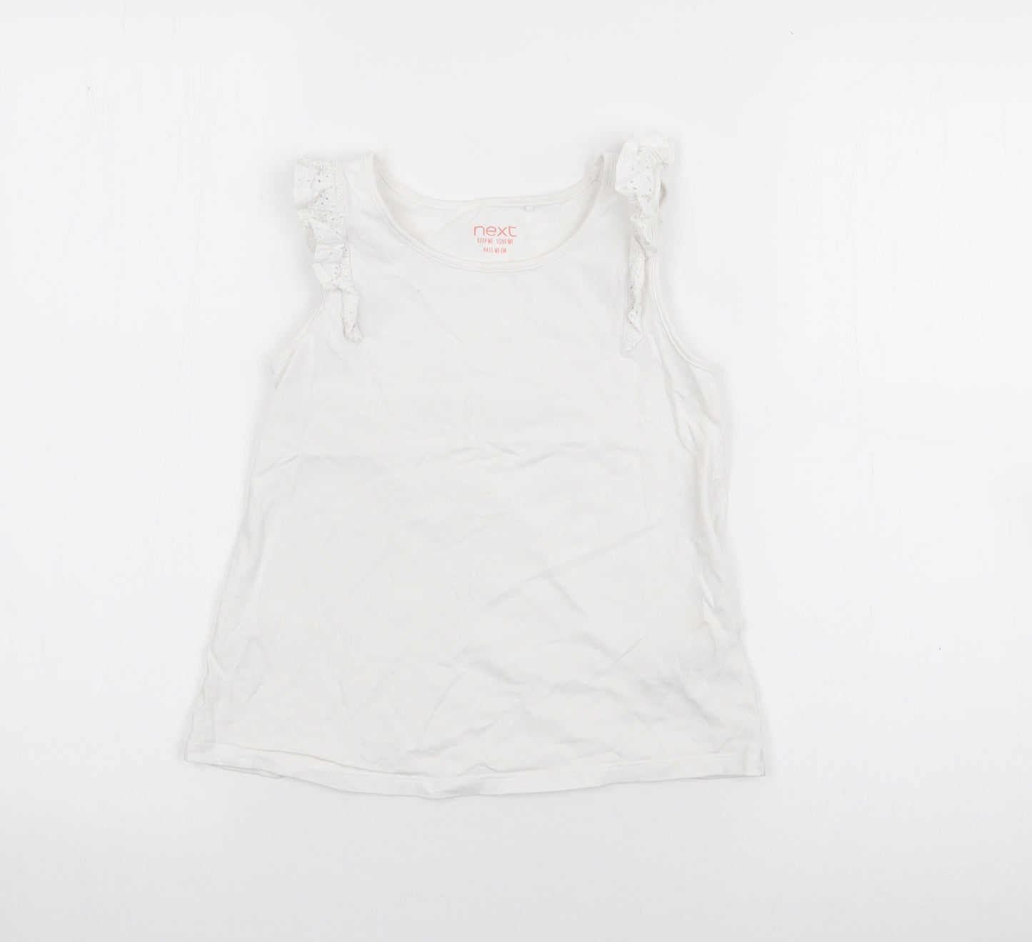 NEXT Girls White  Cotton Basic Tank Size 7-8 Years Scoop Neck