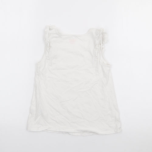NEXT Girls White  Cotton Basic Tank Size 7-8 Years Scoop Neck
