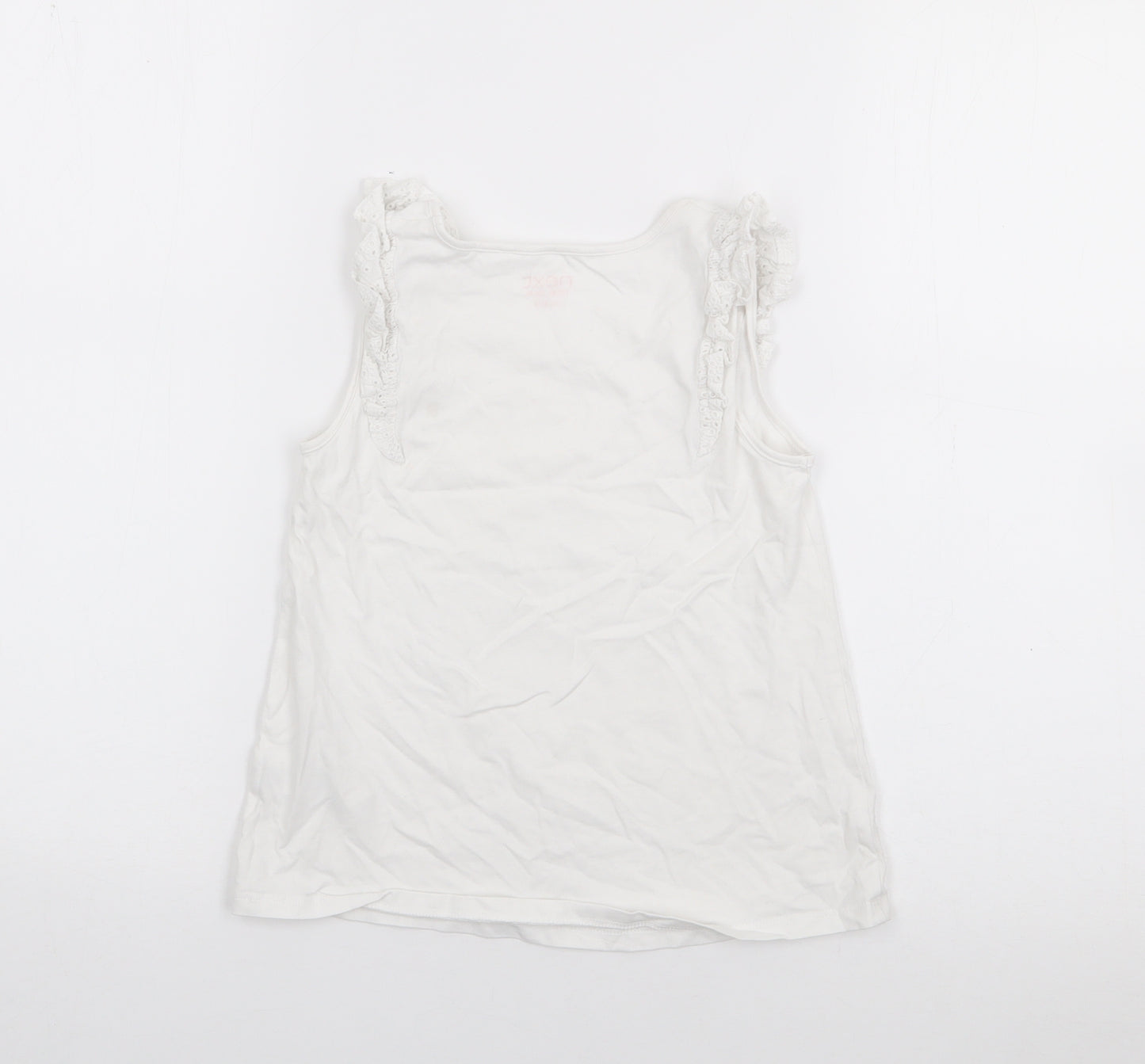 NEXT Girls White  Cotton Basic Tank Size 7-8 Years Scoop Neck