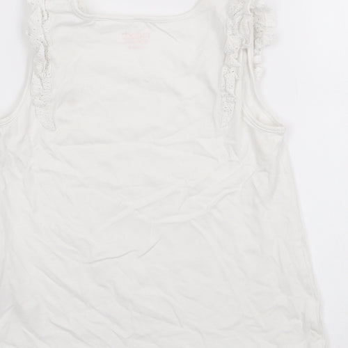 NEXT Girls White  Cotton Basic Tank Size 7-8 Years Scoop Neck