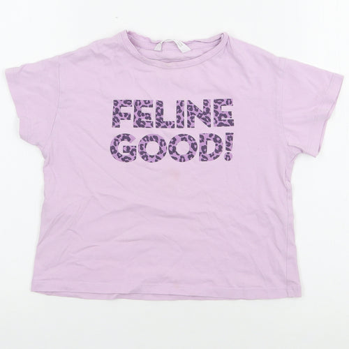 MNG Girls Purple  Cotton Basic T-Shirt Size 6 Years Crew Neck