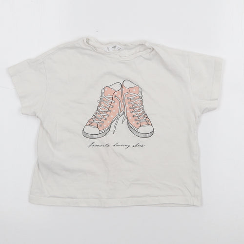MNG Girls White  Cotton Basic T-Shirt Size 6 Years Crew Neck