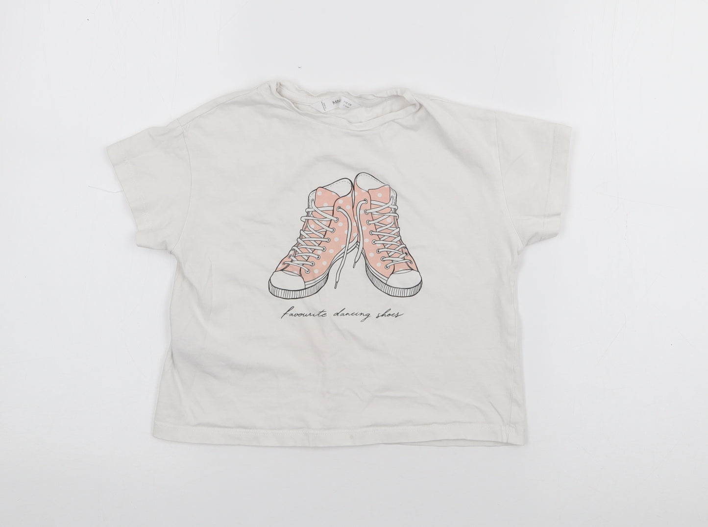 MNG Girls White  Cotton Basic T-Shirt Size 6 Years Crew Neck