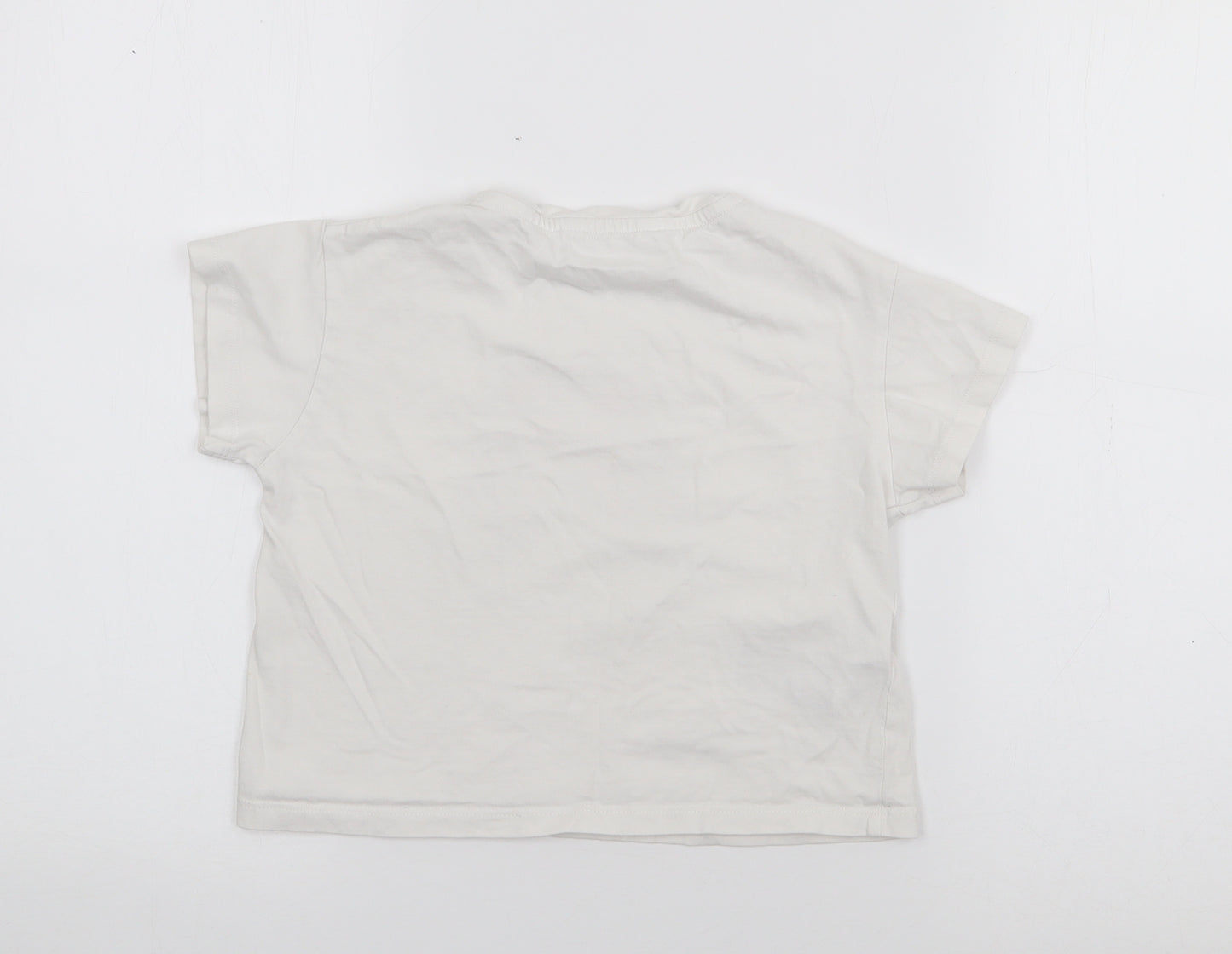 MNG Girls White  Cotton Basic T-Shirt Size 6 Years Crew Neck