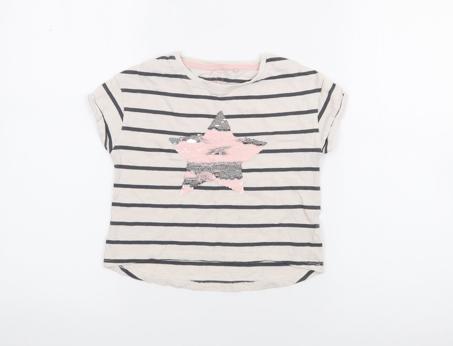 NEXT Girls White Striped Cotton Basic T-Shirt Size 5 Years Crew Neck