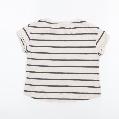 NEXT Girls White Striped Cotton Basic T-Shirt Size 5 Years Crew Neck