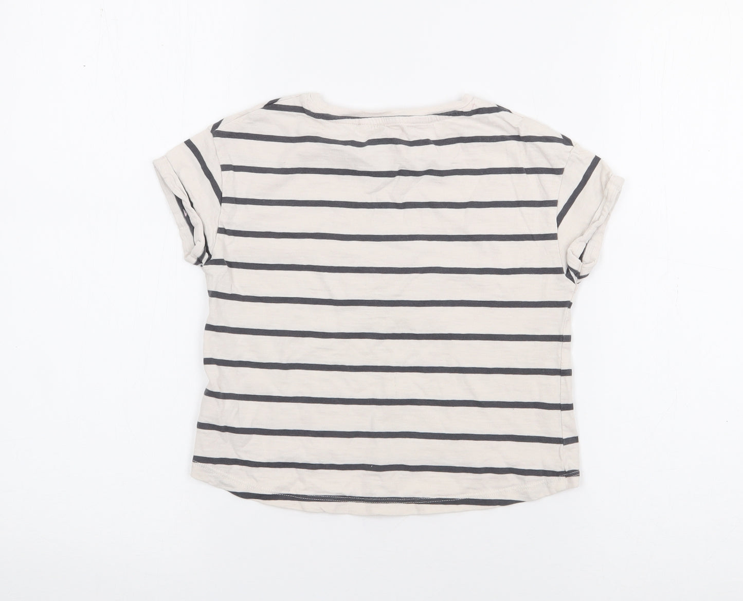 NEXT Girls White Striped Cotton Basic T-Shirt Size 5 Years Crew Neck