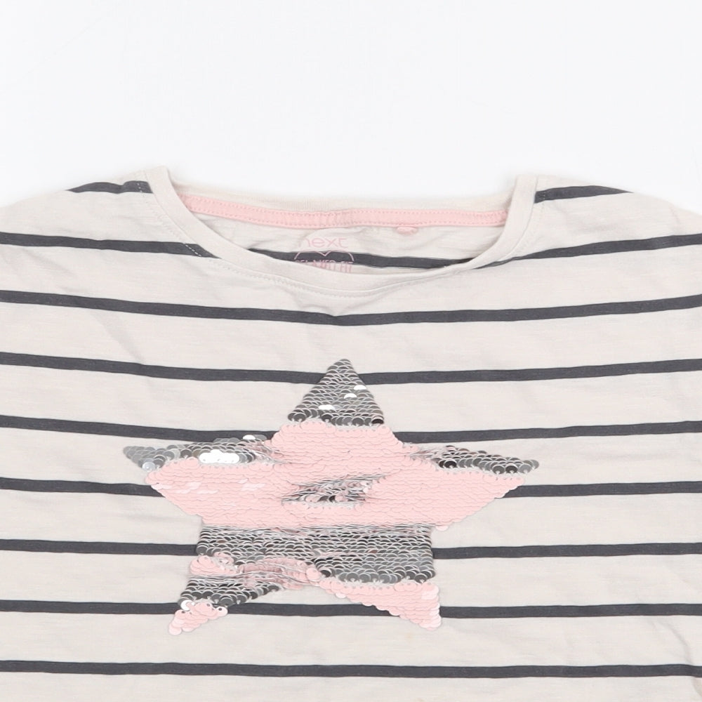 NEXT Girls White Striped Cotton Basic T-Shirt Size 5 Years Crew Neck
