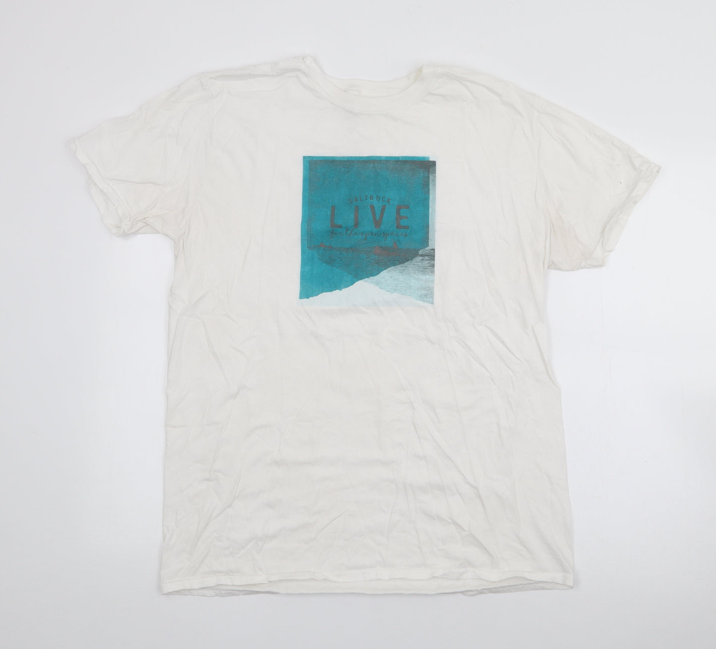 Salt Rock Mens White  Cotton  T-Shirt Size L Crew Neck