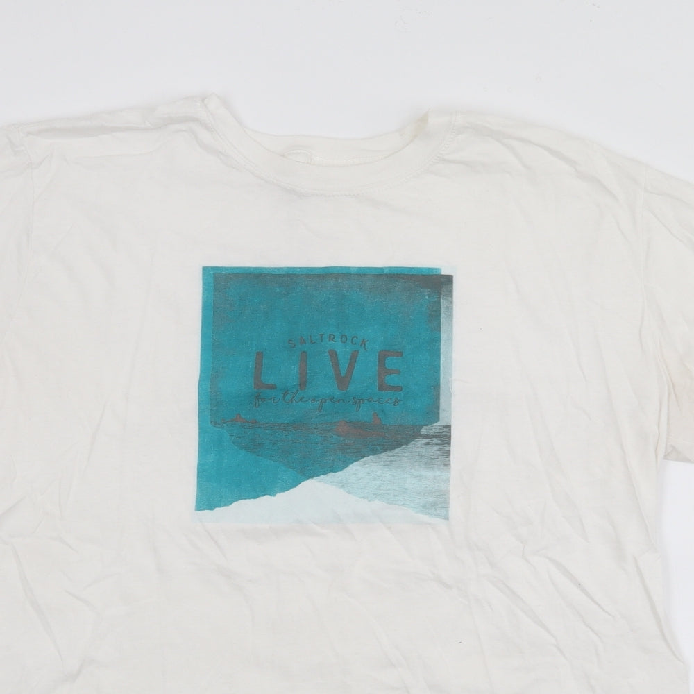 Salt Rock Mens White  Cotton  T-Shirt Size L Crew Neck