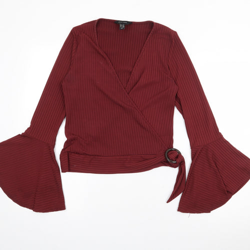 New Look Womens Red V-Neck  Polyester Pullover Jumper Size 14