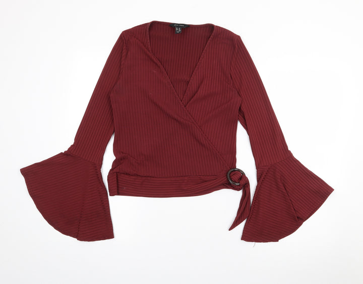 New Look Womens Red V-Neck  Polyester Pullover Jumper Size 14