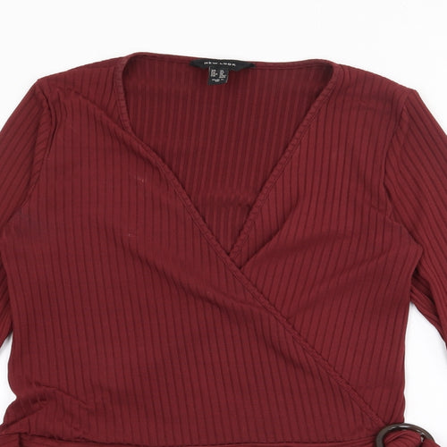 New Look Womens Red V-Neck  Polyester Pullover Jumper Size 14