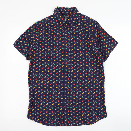 Cargo Quay Mens Blue  Cotton  Button-Up Size S Collared Button - Christmas Tree