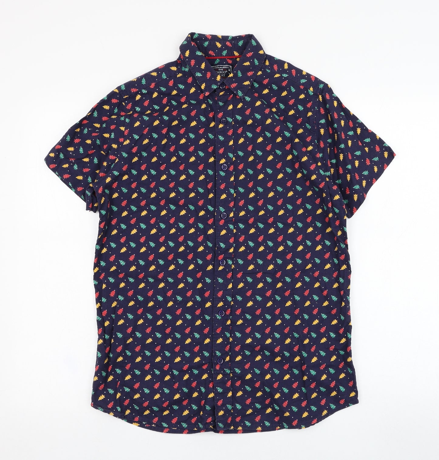 Cargo Quay Mens Blue  Cotton  Button-Up Size S Collared Button - Christmas Tree