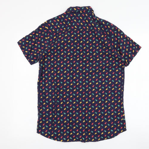 Cargo Quay Mens Blue  Cotton  Button-Up Size S Collared Button - Christmas Tree