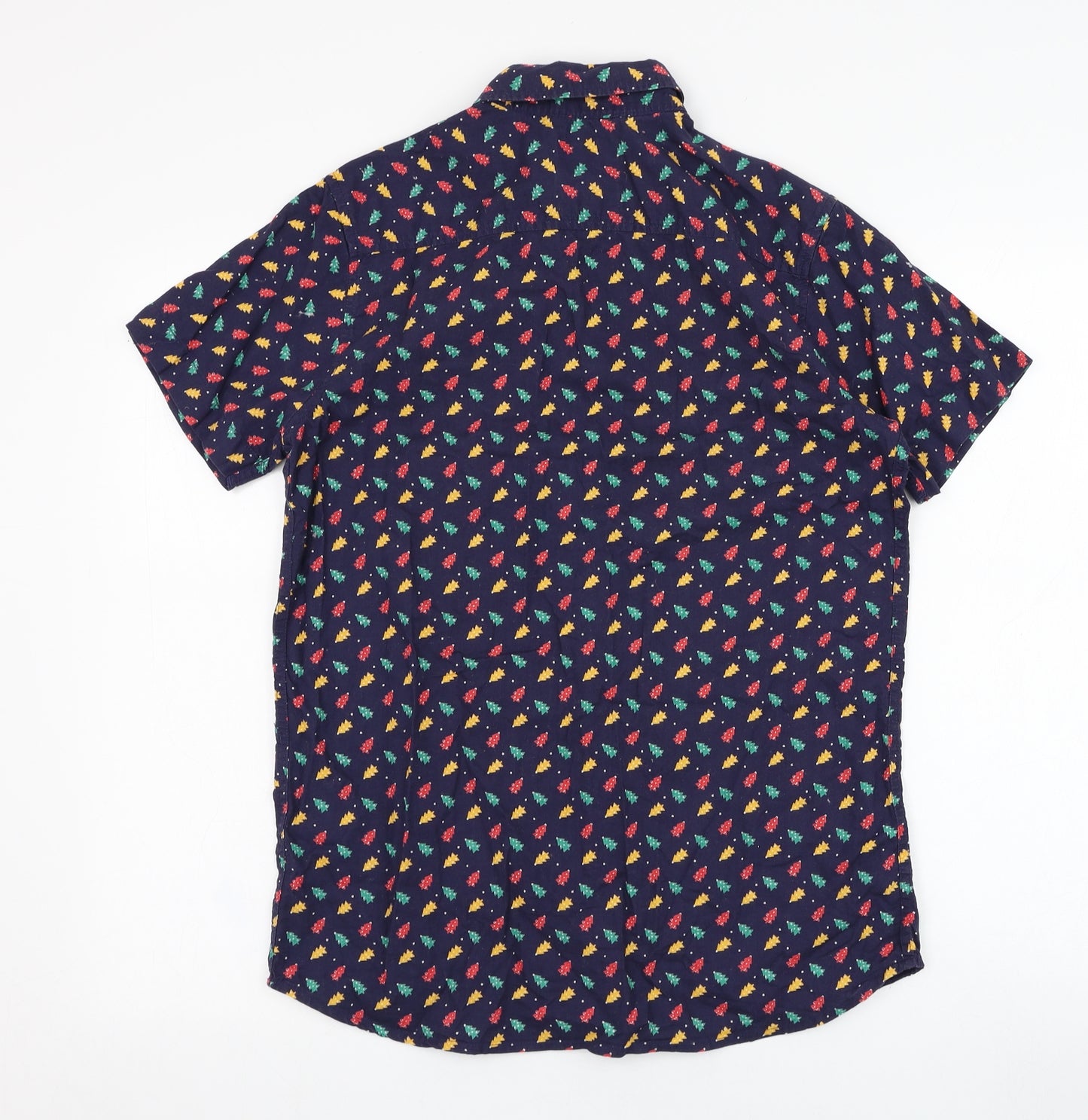 Cargo Quay Mens Blue  Cotton  Button-Up Size S Collared Button - Christmas Tree