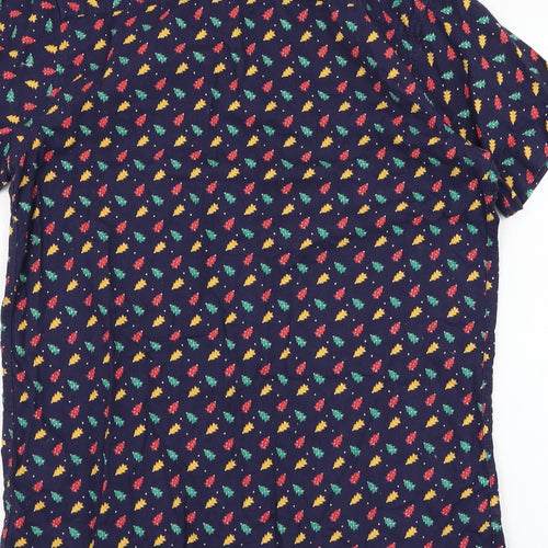 Cargo Quay Mens Blue  Cotton  Button-Up Size S Collared Button - Christmas Tree